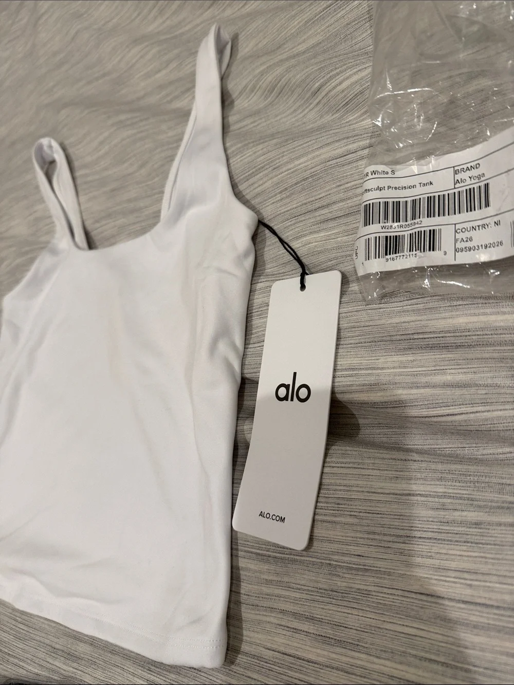 ALO Yoga White soft sculpt precision Scoop Tank with Center Logo on back